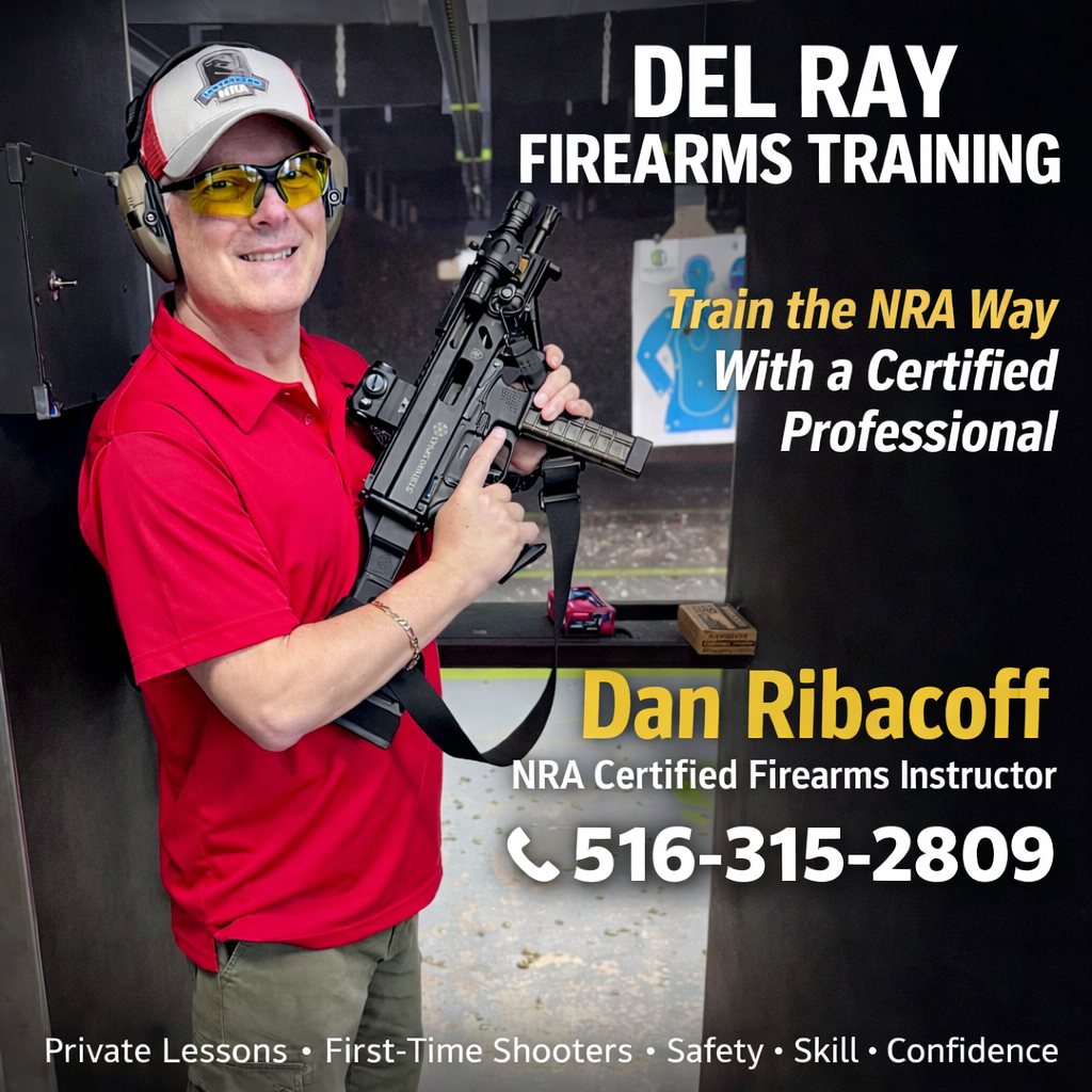Dan Ribacoff, NRA certified firearms instructor, with a carbine at an indoor facility